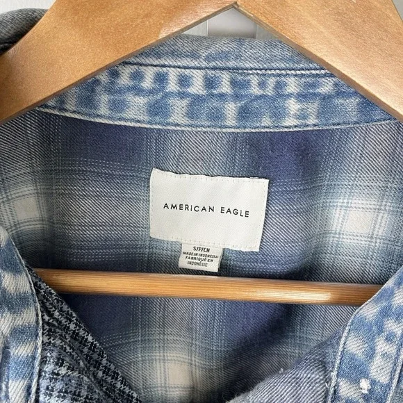 American Eagle Outfitters Shirt Top Womens S Blue Plaid Patchwork‎ Grunge Skater - Picture 6 of 6